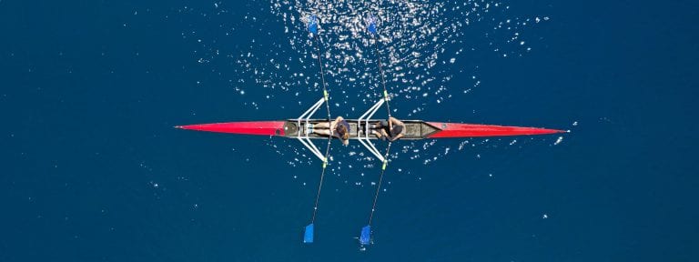 Aerial,Drone,Top,Ultra,Wide,Panoramic,View,Of,Sport,Canoe